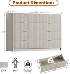 Beige Dresser for Bedroom, Modern Dresser with 8 Drawers and Smooth Slides, Wide Chest of Drawers with Golden Handles for Bedroom, Closet, 15.7" D x 55" W x 37.4" H