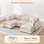 Vesgantti 109" U Shaped Cloud Sectional Sofa, Comfy Corduroy Upholstered Sectional Modular Sofas for Living Room, Modern Modular Couch with 2 Ottoman Deep Seat, Beige