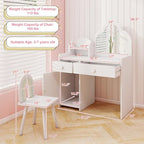 HONEY JOY Kids Vanity, Cloud Shape Wooden Girls Vanity Set with Mirror and Stool, Drawers, Storage Cabinet, Toddler Makeup Desk Dressing Table, Pretend Play Kids Vanity Table and Chair Set (White)
