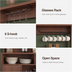 Fluted Buffet Cabinet with Storage, Modern Coffee Bar Cabinet with Outlet, Wine Rack, Cup Holder, Multi-Functional Accent Liquor Cabinet for Living Room, Entryway, Kitchen, Walnut