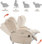 Power Lift Recliner Chair, 350lb Capacity with 8-Point Massage & Heating, USB/Type-C Ports & Cup Holders, Heavy Duty Chenille Recliner for Elderly, Beige