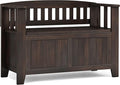SIMPLIHOME Acadian Entryway Storage Bench - 36 inch Wide Solid Wood Small Hallway Seat in Brunette Brown, Transitional Bench for Mudroom with Lift-Up Lid, 2 Compartments and Slatted Backrest