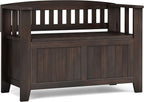 SIMPLIHOME Acadian Entryway Storage Bench - 36 inch Wide Solid Wood Small Hallway Seat in Brunette Brown, Transitional Bench for Mudroom with Lift-Up Lid, 2 Compartments and Slatted Backrest