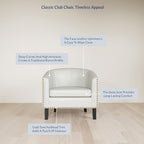 BELLEZE Accent Barrel Chair, Modern Tub Club Chair Upholstered Armchair for Living Room, Faux Leather Chair with Gold Nail Head Trim Black Legs - Kyara (White)
