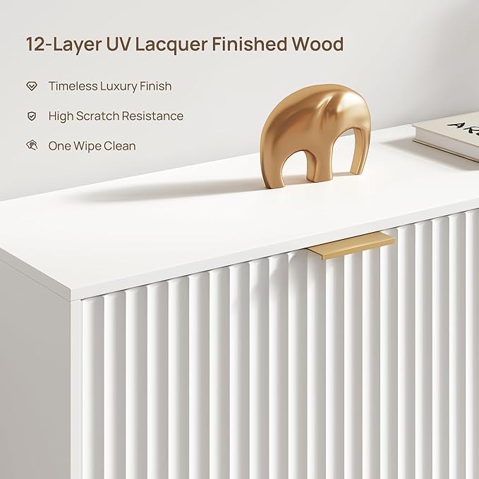 SICOTAS Fluted Shoe Cabinet Storage for Entryway with 4 Flip Drawers-11.8"Deep Freestanding Shoe Organizer Cabinet with 6-tier Shelves, Large 40 Pairs Shoes Rack Cabinet for Foyer Hallway, White, 2PCS