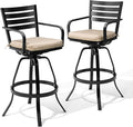 Pellebant 29.5" Sunbrella Outdoor Bar Stools Set of 2, Aluminum Swivel Patio Bar Height Bar Stools with Back & Footrest, Rust-Proof High Barstools for Deck Lawn Garden, Beige