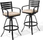 Pellebant 29.5" Sunbrella Outdoor Bar Stools Set of 2, Aluminum Swivel Patio Bar Height Bar Stools with Back & Footrest, Rust-Proof High Barstools for Deck Lawn Garden, Beige