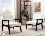 HNY Mid Century Modern Accent Chairs Set of 2 with Black Wood Frames, Linen Upholstered Living Room Arm Chairs for Living Room, Bedroom, Ivory