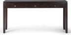 SIMPLIHOME Cosmopolitan Console Table - 60 Inch Wide Solid Wood Sofa Table in Mahogany Brown, Contemporary Storage Table for Entryway or Living Room with 3 Drawers, Square-Edged Top, and Tapered Legs