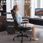 Home Office Desk Chair, PU Casters Ergonomic Computer Chair with Lumbar Support, Adjustable Height, 360°Rolling Swivel Chair, High Back Executive Task, Padded Armrests Chair, Black Leather