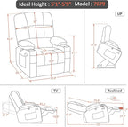 MCombo Medium Lay Flat Dual Motor Power Lift Recliner Chair Sofa with Massage and Heat for Elderly People, Infinite Position, Faux Leather 7679 (Cream White, Medium)