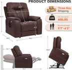 EONIX Triple Motor Lay Flat Power Lift Recliner Chair for Elderly, 400lbs Large Electirc Lift Chair for Living Room, Independent Adjustable Lumbar, Extended Footrest, Hidden Cup Holders, Dark Brown