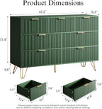 Dresser for Bedroom, Fluted Modern Dresser with Gold Pulls and 7 Drawers, 15.7" D x 47.2" W x 31.4" H, Green