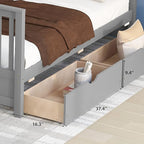 Merax Wood Bunk Bed with Drawers,Convertible Wood Bunk Bed with Ladders and Two Storage Drawers,Solid Wood Detachable Bed Frame with Ladders,Twin Over Full Size,Grey