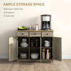 HOMCOM Sideboard with Solid Wood Countertop, Modern Kitchen Storage Cabinet, Coffee Bar Cabinet with 3 Drawers, Doors and Adjustable Shelf, Distressed Gray
