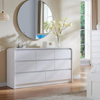 Modern 8 Drawers Dresser for Bedroom, 55" Wide Dressers & Chest of Drawers w/Curved Profile Design, Wood Mid Century Storage Dressers Organizer for Bedroom, Living Room, White