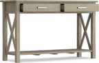 SIMPLIHOME Kitchener Console Table - 47 Inch Wide Solid Wood Sofa Table in Distressed Grey, Contemporary Storage Table for Entryway or Living Room with 2 Drawers, Bottom Shelf, and X-Design Sides