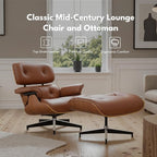 Top Grain Leather, Mid Century Chaise Lounge Chair and Ottoman, Modern Chair Classic Design, Heavy Duty Base Support for Living Room Study Lounge Office, Walnut-Brown, Heightening
