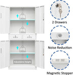 BESFUR Metal Storage Cabinet, Locking Storage Cabinet with Drawers and Adjustable Shelves for Garage, Office, Classroom - White