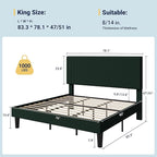 Allewie King Size Upholstered Bed Frame with Vertical Channel Tufted Headboard, Soft Corduroy Fabric Platform Bed, Strong Wooden Slats Support, Easy Assembly, No Box Spring Needed, Dark Green