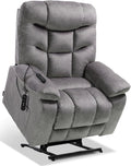 EONIX Oversized Wide Big Man Power Lift Recliner Chair for Elderly with Heat and Massage, 400lbs Dual Motor Lay Flat Electirc Lift Chair with Extended Footrest, SLRY008063, Grey