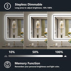 40x36 Inch LED Bathroom Mirror with Lights (Front Lit and Backlit) Black Framed Lighted Vanity Mirror for Bathroom Wall Dimmable Anti-Fog Memory Tempered Glass Horizontal/Vertical