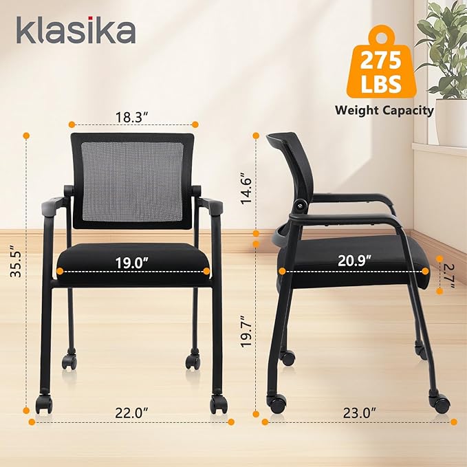 4PK Office Guest Chairs No Wheels | Ergonomic Lumbar Support and Thicked Seats Cushion, Desk Chair with Adjustable Mesh Back for Waiting Room School Church Reception，Black