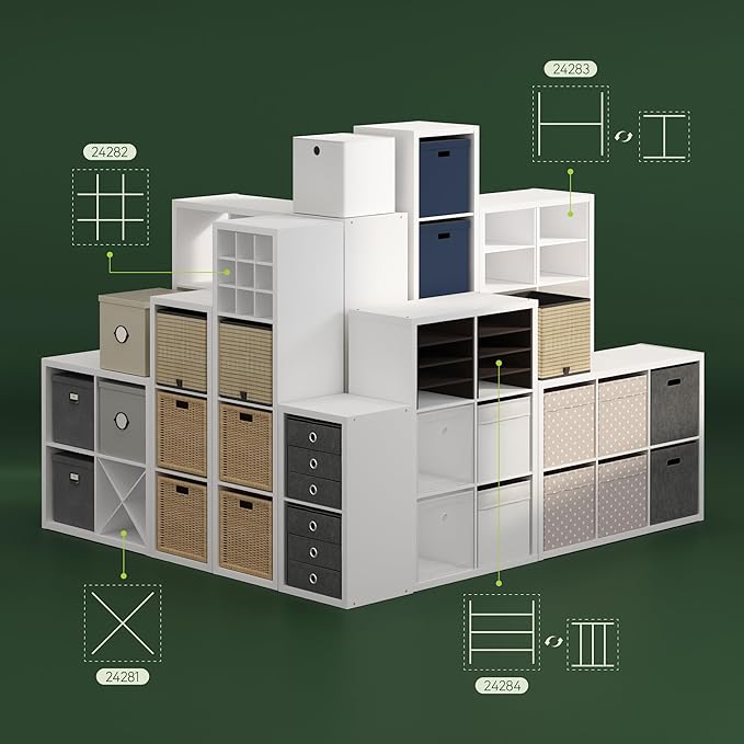 Furinno Cubicle Cube Insert, H-Shelf Cube Organizer, Fits into Extra Thick Cubes, for Organizers and Storage, White (Does not fit IKEA Kallax Shelving)