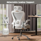 Grey Ergonomic Home Office Desk Chair, Premium Thickened Leather Curved seat with Breathable mesh Back, 3D headrest and Adjustable Lumbar Support, Ideal Chair for Office or Gaming, Gray