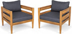 Christopher Knight Home Annie Acacia Wood Outdoor Chairs Set of 2, Patio Lounge Chair Outdoor with Slatted Back, Accent Chair with Cushions, Stylish Armchair for Balcony/Garden, Dark Gray + Teak