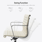 Ribbed Office Chair with Top Grain Leather - Mid Back Ergonomic Desk Chair with Aluminum Arms & Frame, Swivel Wheels & Tilt Function, Adjustable Height