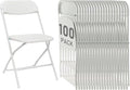 100 Pack White Plastic Folding Chairs, Portable Party Chairs, Stackable Commercial Seats with Steel Frame for Home Office Wedding Party Indoor Outdoor Events Chairs, 350lbs Capacity