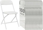 100 Pack White Plastic Folding Chairs, Portable Party Chairs, Stackable Commercial Seats with Steel Frame for Home Office Wedding Party Indoor Outdoor Events Chairs, 350lbs Capacity
