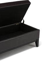 SIMPLIHOME Oregon 42 inch Wide Contemporary Rectangle Storage Ottoman Bench with Tray in Tanners Brown Vegan Faux Leather, Assembled, For the Living Room, Entryway and Family Room