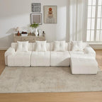 101.65” Modular Sectional Couch for Living Room, 3-Seater Cloud Sofa with Deep Seat, Woven Texture Upholstery Boneless Couch, No Assembly, Beige