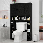 Over The Toilet Storage Cabinet, Farmhouse Toilet Cabinet Rack with 3 Barn Doors, Space Saving Bathroom Organizer with Shelves, Toilet Paper Holder and Towel Rack for Bathroom,Restroom,Pure Black