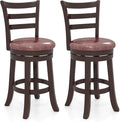 COSTWAY 26" Counter Height Stools Set of 2, Swivel High-Top Chairs with Backrest & Faux Leather Padded Seat, Rubber Wood Counter Barstools with Footrest for Kitchen, Dining Room, Pub (2,26'')