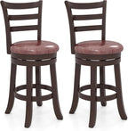 COSTWAY 26" Counter Height Stools Set of 2, Swivel High-Top Chairs with Backrest & Faux Leather Padded Seat, Rubber Wood Counter Barstools with Footrest for Kitchen, Dining Room, Pub (2,26'')