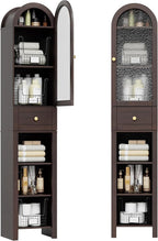 70" Tall Bathroom Storage Cabinet with Acrylic Door，Narrow Storage Cabinet with Drawer Adjustable Shelves, Modern Arched Design Bathroom Cabinet for Bathroom, Living Room, Kitchen, Espresso