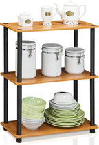 Furinno TURN-N-TUBE Storage Shelves, 3-Tier Book Shelf, Corner Shelf, Toolless Open Shelves, for Organization and Storage, Living Room, Garage, Home Office, Light Cherry