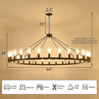 Large black wagon wheel chandelier 64 inch,30-Light Farmhouse wagon Wheel Chandeliers Round Industrial ceiling light fixtures for outdoor porch high ceilings Living Dining Room Foyer Entryway