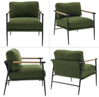 Mid-Century Accent Chair Set of 2, Soft Armchair Linen Fabric Lounge Chair with Black Metal Legs, Upholstered Leisure Chair for Living Room Reception Room, Green