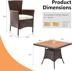 Wisteria Lane Patio Outdoor Table and Chairs Set, Rattan Outdoor Patio Furniture Set with Removable Cushions, Outdoor Patio Dining Sets with Acacia Wood Tabletop for Deck Garden Backyard, Brown