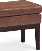 SIMPLIHOME Carlson 2-inch Wide Vegan Faux Leather Small Ottoman Bench in Distressed Black with Solid Wood Frame for Living Room, Entryway, or Bedroom