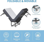 Folding Bed with Mattress for Adults, 75" x 31" Foldable Bed with Side Pocket, Twin Size Metal Bed Frame with Wheels, Portable Rollaway Bed for Guest, Travel