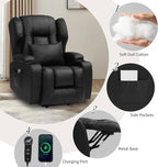 URRED Power Lift Recliner Chair for Elderly, Electric Massage Recliner with Heat, Infinite Position Adjustment, Faux Leather Lift Chair with Cup Holders, Side Pockets & USB Port – Light Black
