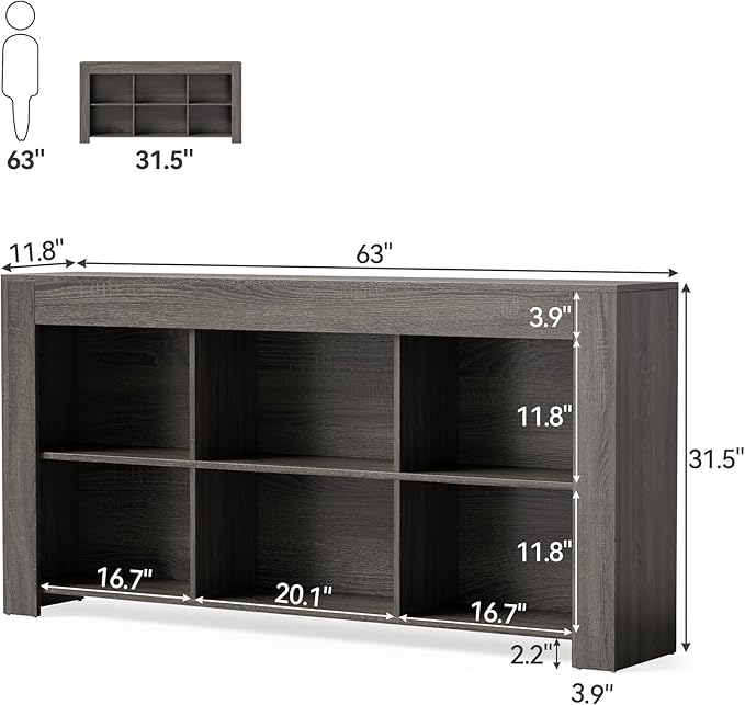 LITTLE TREE Console Table with Storage, 63-Inch Narrow Long Sofa Table, Entryway Table with 6 Cubes, Farmhouse Storage Shelves for Entryway, Living Room