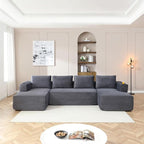 132 Inch Modular Sectional Sleeper Sofa, Boneless Cloud Couch for Living Room, U Shaped 5 Seat Sofa with 2 Cup Holders, Free Combination, No Assembly Required (Grey)