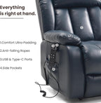 PARKOL Dual Motor Power Lift Recliner Chair for Elderly, 180-Degree Infinite Position Lay Flat Leather Recliner Chairs, with Massage and Heating, USB & Type-C Port and Remote (Dark Blue, Medium)