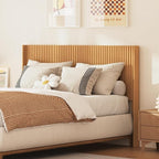 COCO DESIGN Queen Size Headboard Only, 64.3" Wide Wooden Headboard, Mid Century Modern Farmhouse Boho HeadBoard, Fluted Panel, Wingback Design, Wall Mount, Natural
